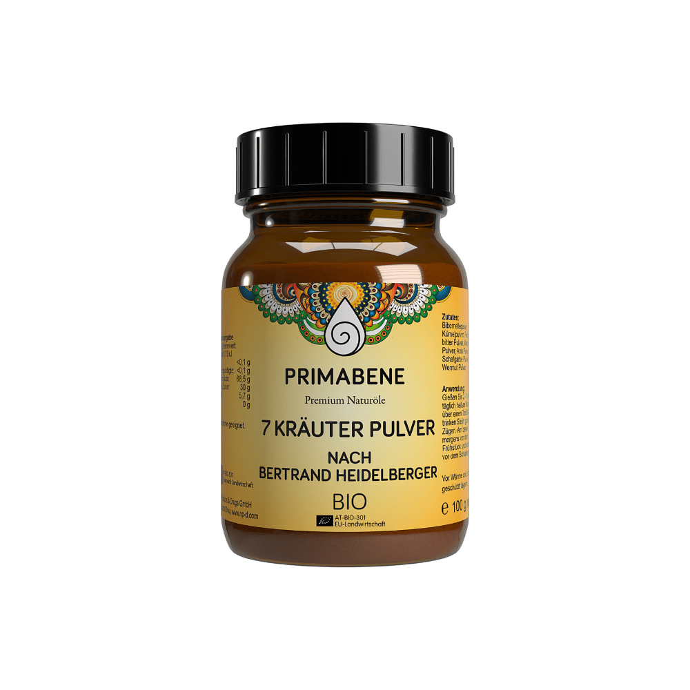 Bild von 7 Kräuter Pulver Bio 100g,  Glastiegel